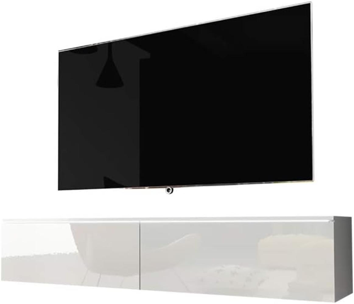 Selsey Kane – TV-Lowboard TV-Schrank hängend/stehend 140 cm (Weiß Matt/Weiß Hochglanz mit LED) Bild 1