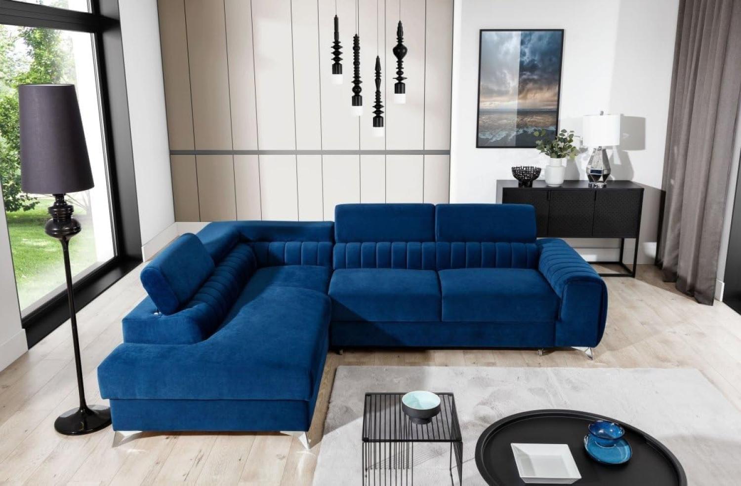 Designer Sofa Tirenni mit Schlaf- und Klappfunktion Blau Links Bild 1