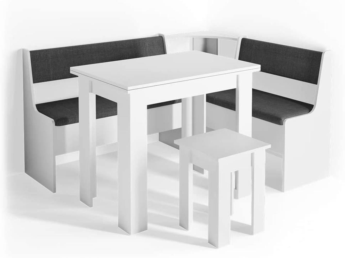 Vicco Eckbankgruppe Roman Esszimmergruppe Eckbank Sitzgruppe Tisch Hocker (Weiß, 150x120cm) Bild 1