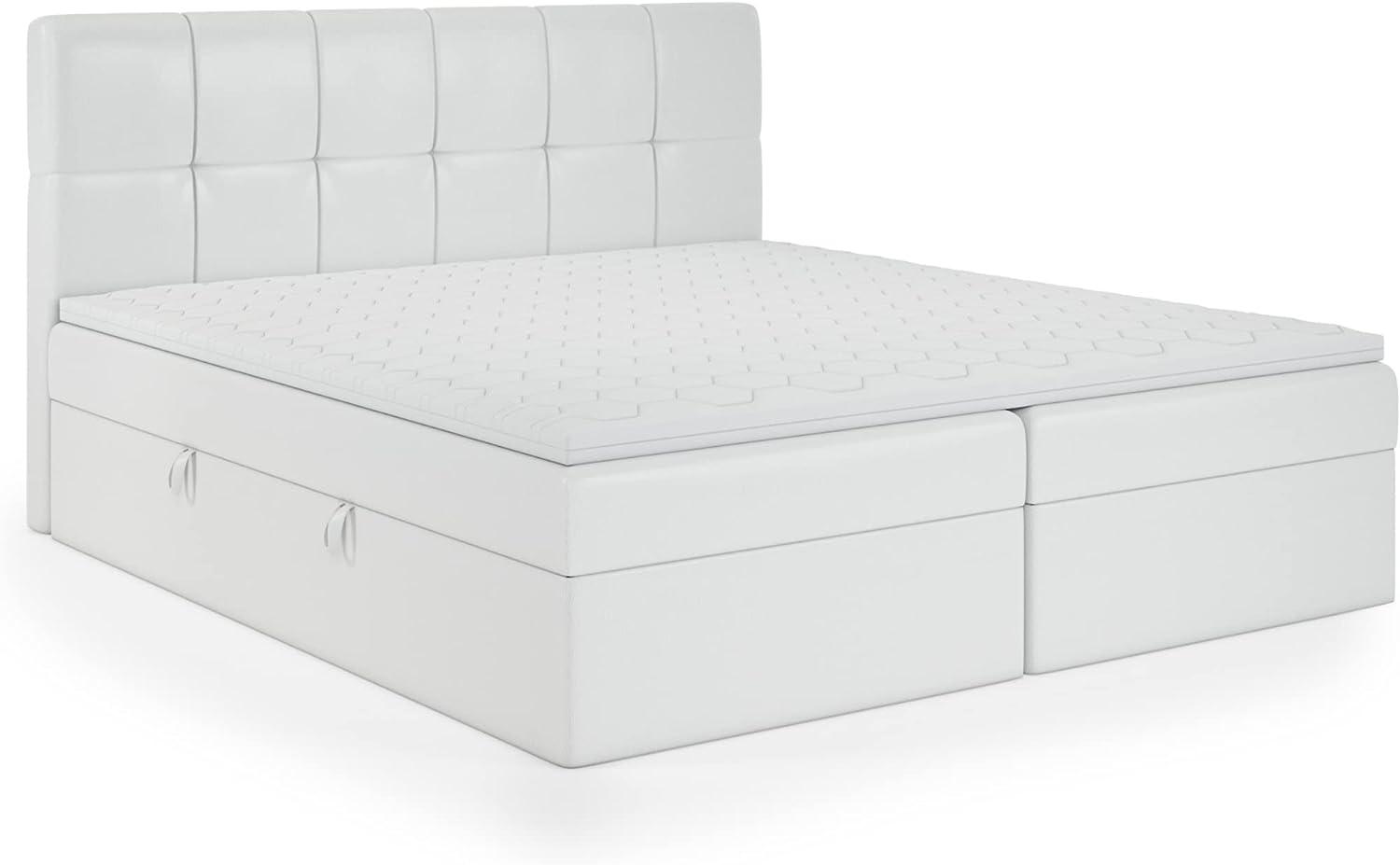 FEDVE Boxspringbett 160x200 Weiß Öko-Leder – Mokpo – Praktisches Bett mit Bettkasten – Gemütlich Kopfteil Bett mit Matratze für Viele Jahr - Stabiles Doppelbett mit Stauraum zum Schlafzimmer Bild 1