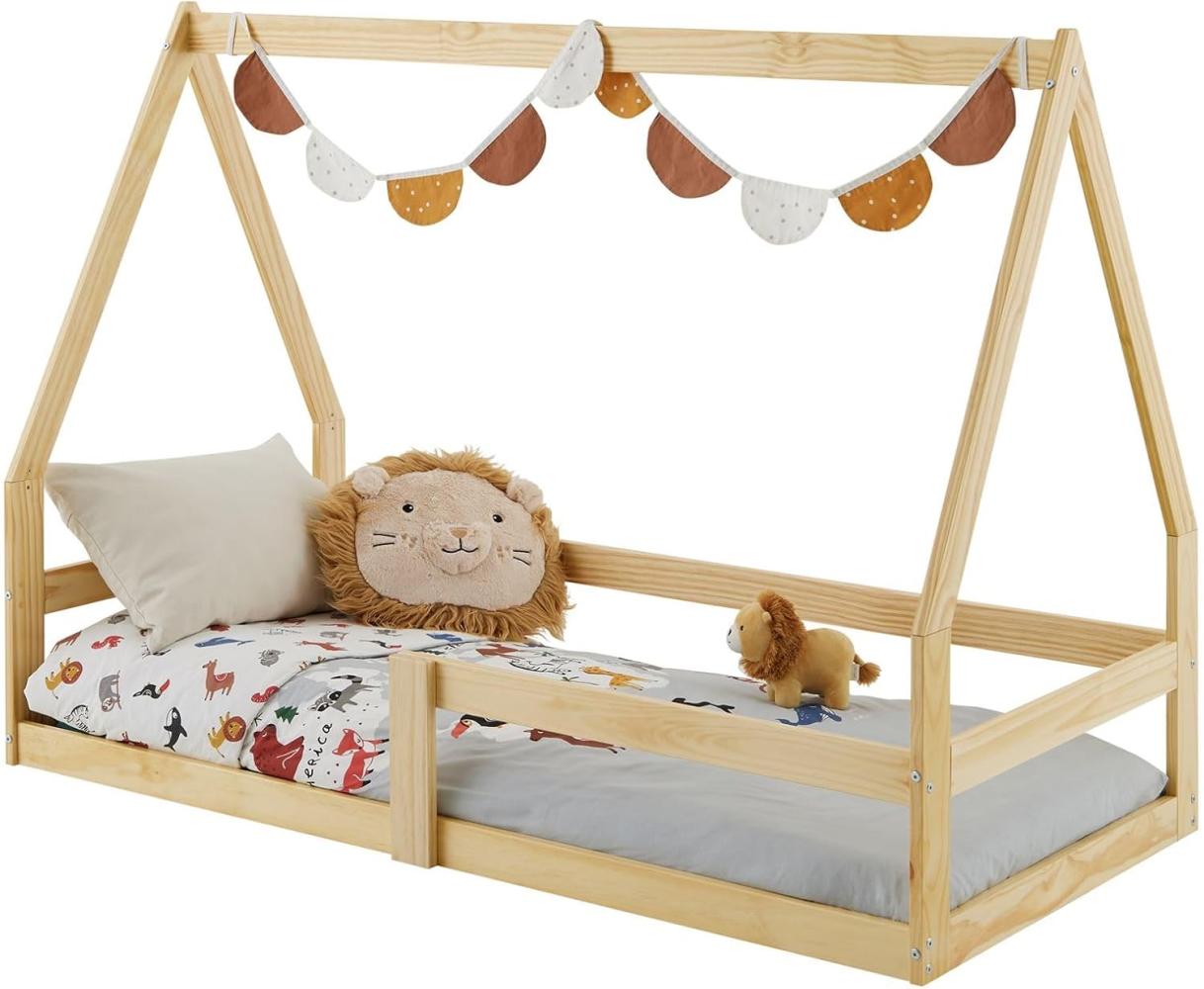 IDIMEX Hausbett TAMI Kinderbett in Hausform, 70 x 140 cm, Natur, Kiefernholz Kinderbett mit Rausfallschutz, ideal zum Schlafen und Spielen, Bodenbett, Montessori Bild 1