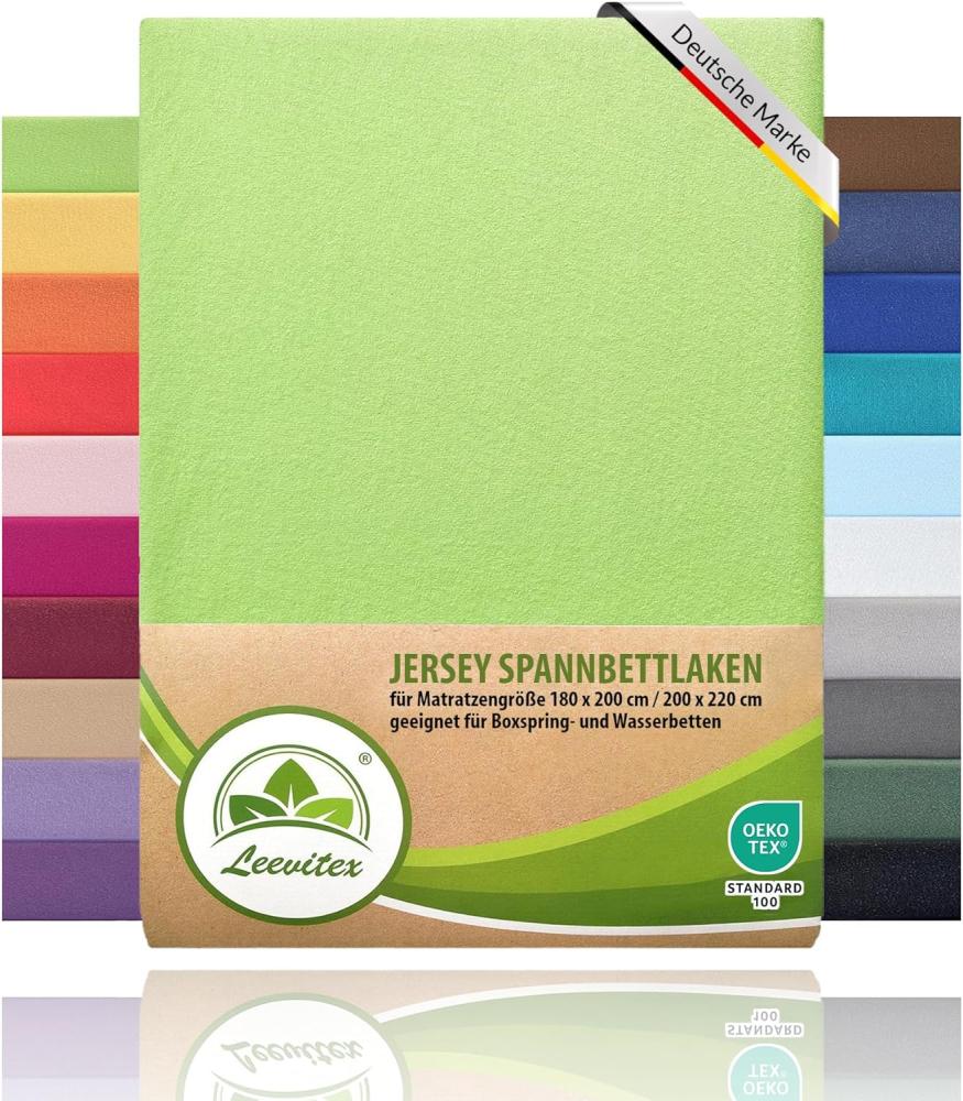 leevitex® Premium Wasserbett & Boxspringbett Spannbettlaken | 100% Baumwolle | 150 g/m² | Markenqualität | Ökotex |180 x 200 – 200 x 220 cm - Apfelgrün Bild 1