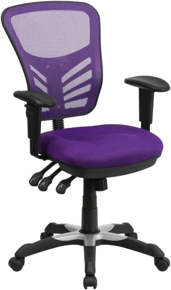 Flash Furniture Bürostuhl mit mittelhoher Rückenlehne – Ergonomischer Schreibtischstuhl mit verstellbaren Armlehnen und Netzstoff – Perfekt für Home Office oder Büro – Lila Bild 1