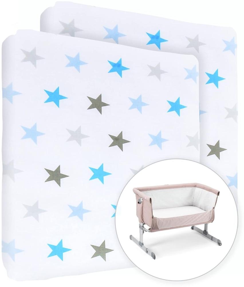 Baby Comfort Spannbetttuch für Kinderbett, 100 % Baumwolle, passend für 90 x 55 cm, Sterne Blau, 2 Stück Bild 1