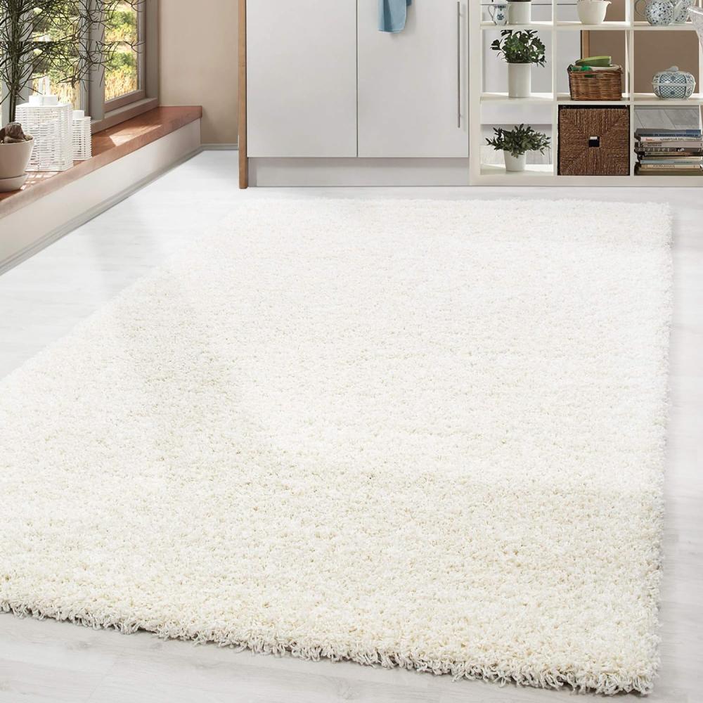 HomebyHome Shaggy Hochflor Teppich Wohnzimmer 200x300 (200x290 cm) Creme - Teppich Flauschig, Modern, Plüsch und Weich - Ideal für Schlafzimmer, Esszimmer und als Küchenteppich Bild 1