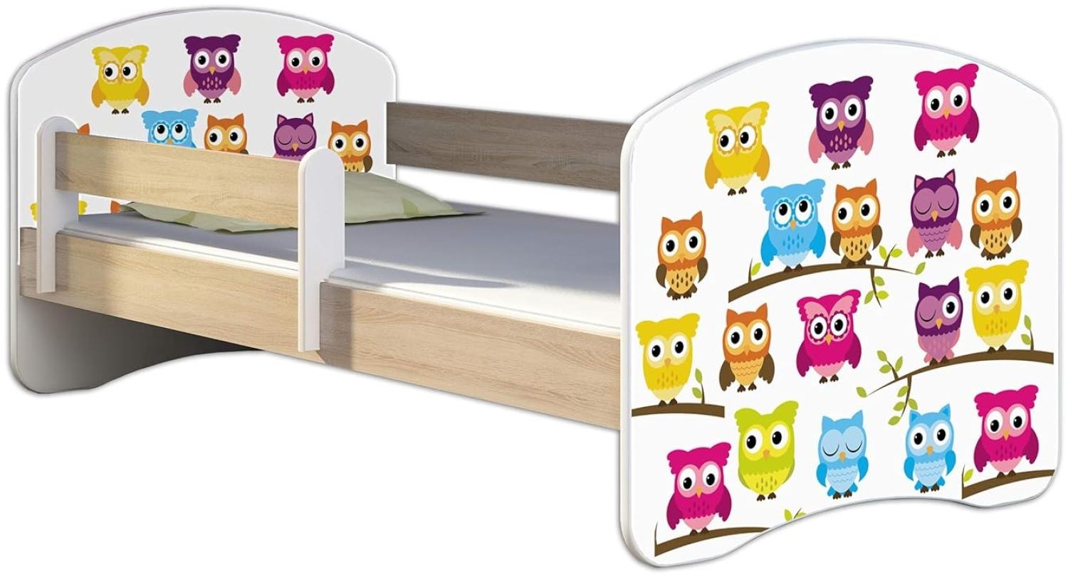 Kinderbett Jugendbett mit einer Schublade und Matratze Sonoma mit Rausfallschutz Lattenrost ACMA II 140x70 160x80 180x80 (31 Eule, 180x80) Bild 1