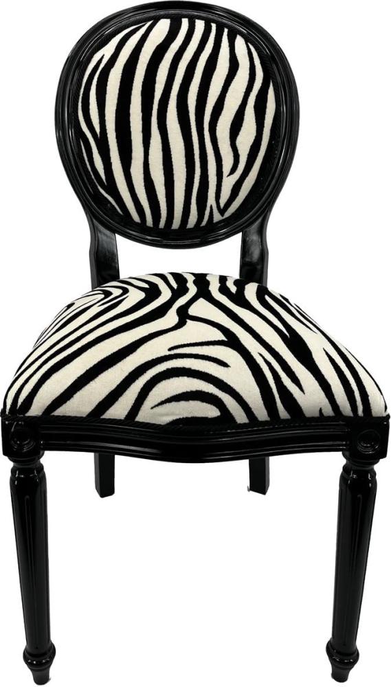 Casa Padrino Luxus Barock Esszimmer Stuhl Zebra / Schwarz - Handgefertigter Antik Stil Stuhl mit edlem Samtstoff - Esszimmer Möbel im Barockstil - Barock Möbel - Barock Einrichtung Bild 1