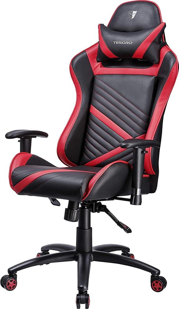Tesoro Zone Speed Gaming Stuhl F700 Rot/Schwarz - schmaler Gamer Stuhl mit Wippfunktion, PU-Leder, verstellbare Armlehnen, Nackenkissen Bild 1
