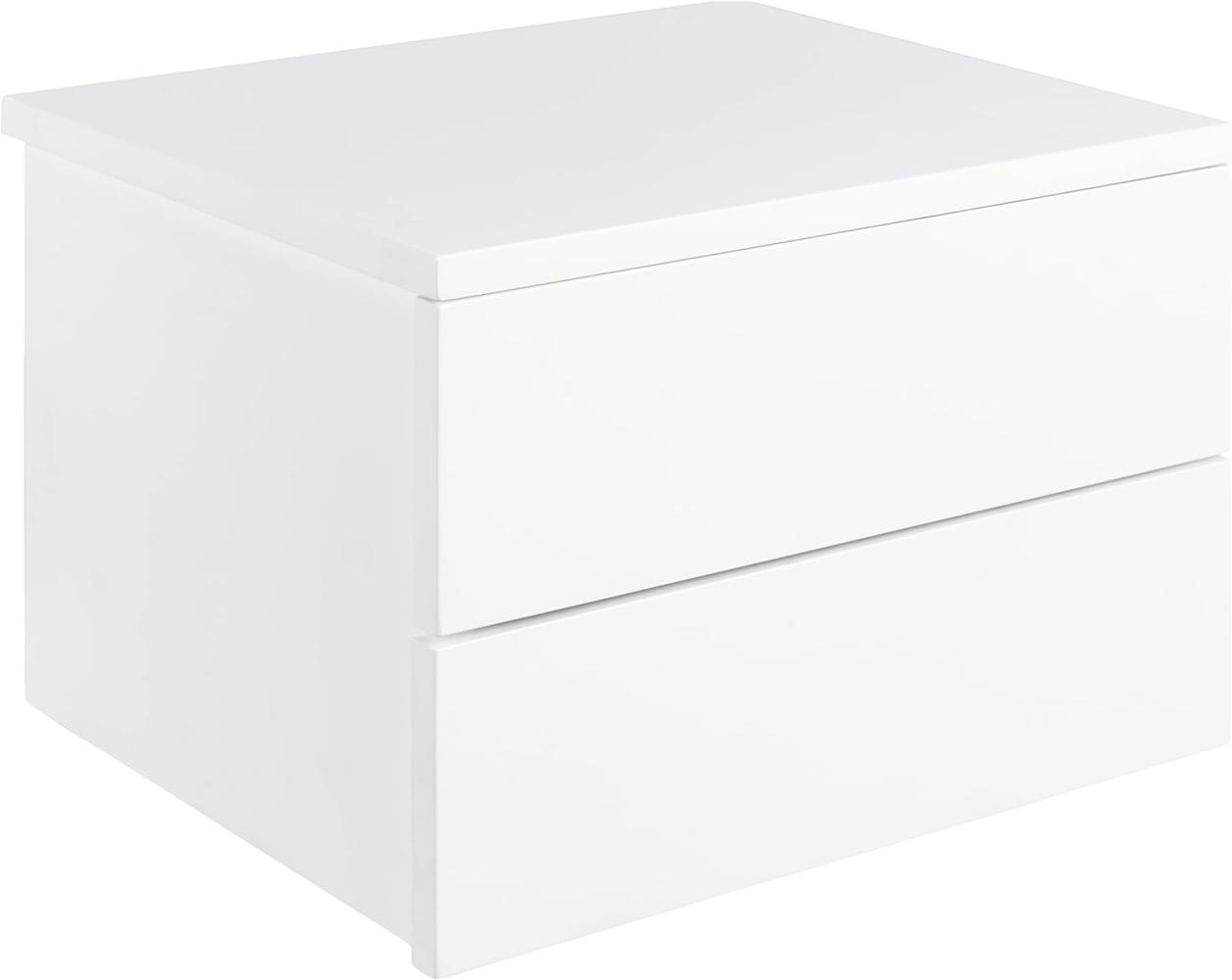 AC Design Furniture Asta Nachttisch mit 2 Schubladen in Weiß, 1 Stk, B: 37 x H: 24,6 x T: 32 cm, Kleiner Nachtschrank zur Wandmontage, Griffloses Wandregal zum Schlafzimmer, Moderne Nachtkommode Weiß Bild 1