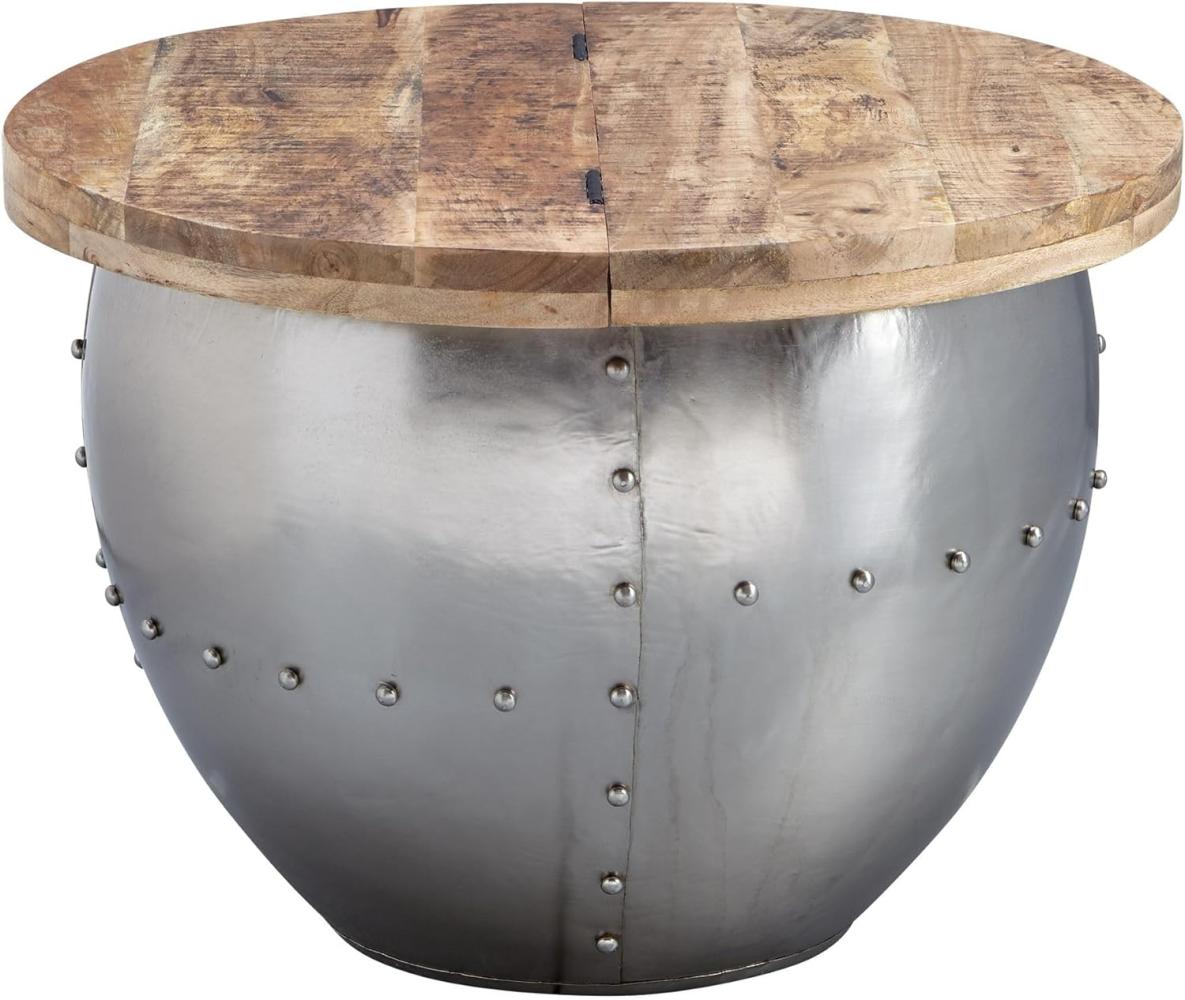 Wohnling Runder Couchtisch im Industrial Style, Mango Massivholz/Metall Silber, 60x43x60 cm Bild 1