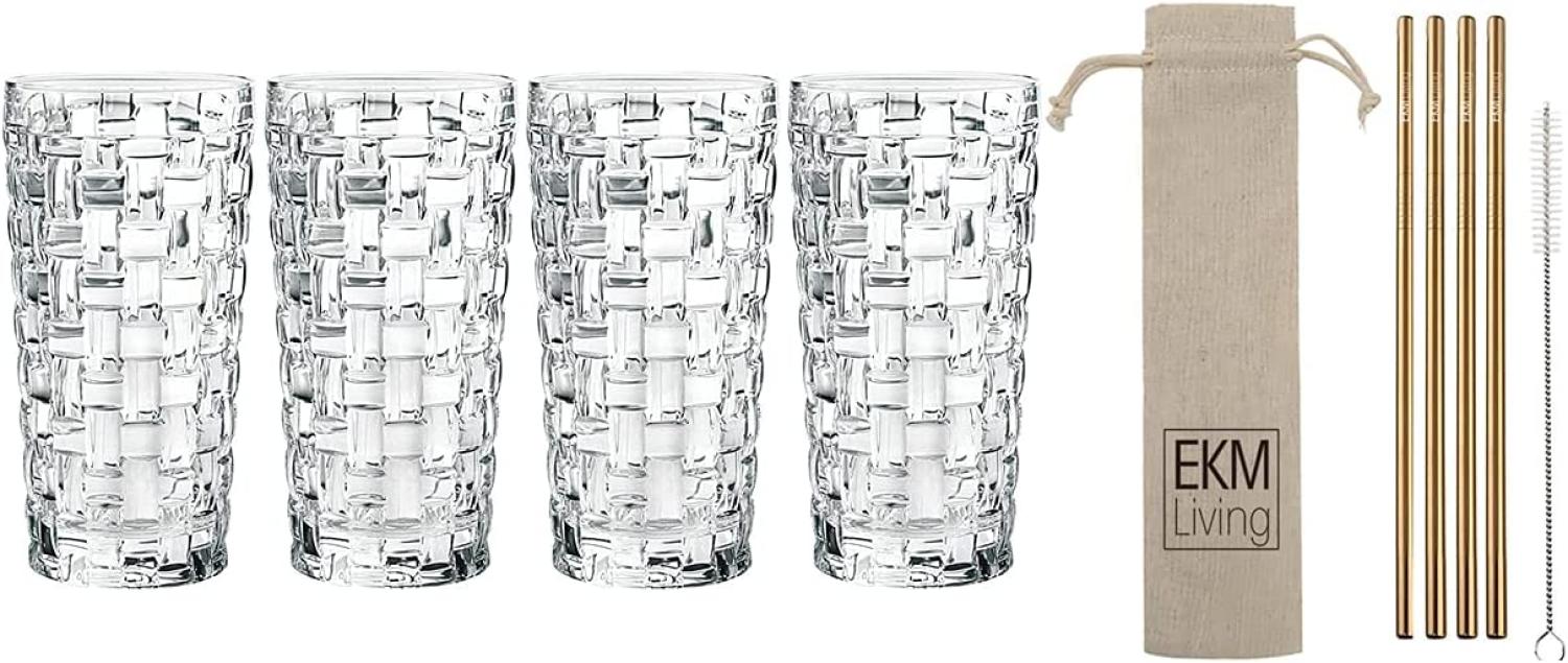 Spiegelau & Nachtmann, 4-teiliges Longdrink-Set, Kristallglas, 395 ml, Bossa Nova, 0092075-0 + 4er Set EKM Living Edelstahl Strohhalme Kupfer gerade Bild 1