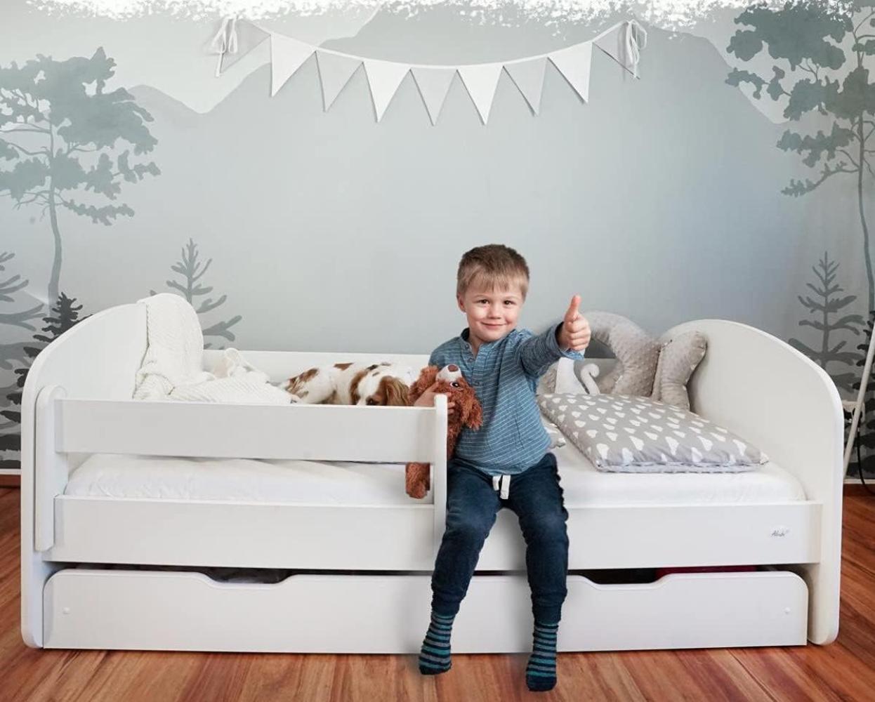 Alcube 'Milo' Kinderbett 80x160 cm, Weiß, mit Matratze, Rausfallschutz, Schublade und Lattenrost Bild 1