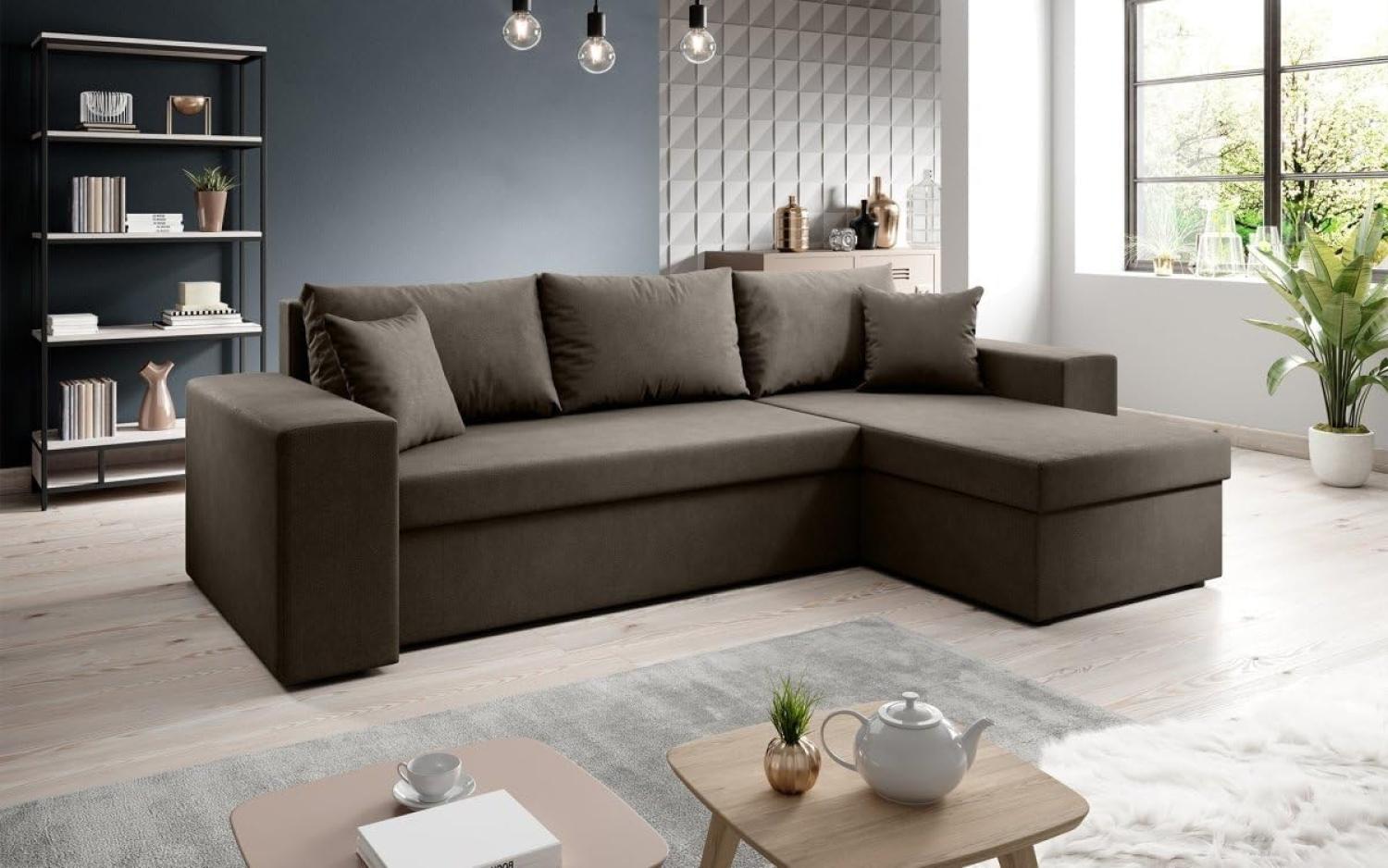 Designer Sofa Denver mit Schlaf- und Klappfunktion Braun Stoff Rechts Bild 1