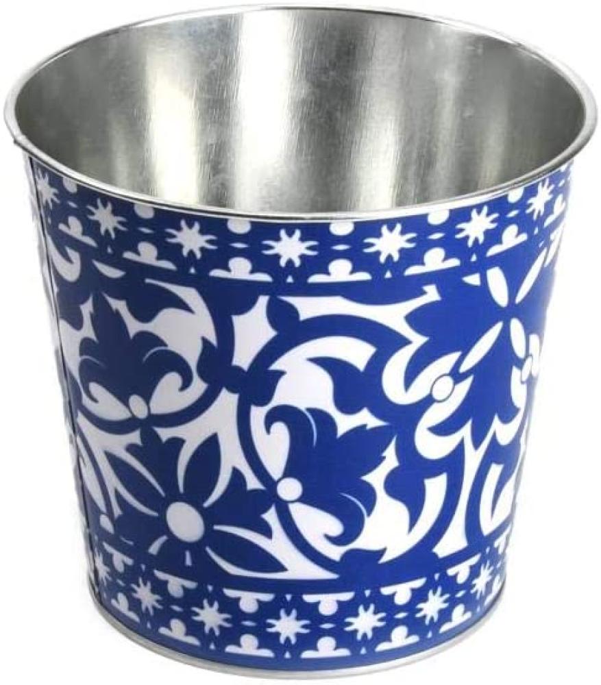 Rivanto® Portugiesischer Blumentopf aus Metall, Ø 7 x Höhe 12 cm, blau-weiß Design, Blumenschale, Pflanztopf Bild 1