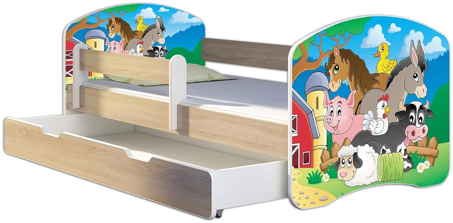 Kinderbett Jugendbett mit einer Schublade und Matratze Sonoma mit Rausfallschutz Lattenrost ACMA II 140x70 160x80 180x80 (34 Farm, 160x80 + Bettkasten) Bild 1