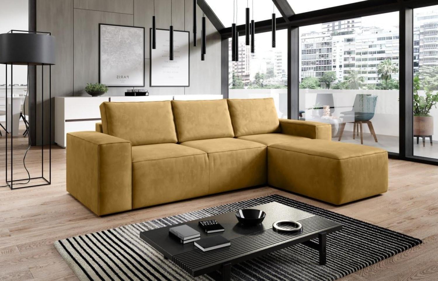 Designer Sofa Solaris mit Schlaffunktion und Stauraum Senf Rechts Bild 1