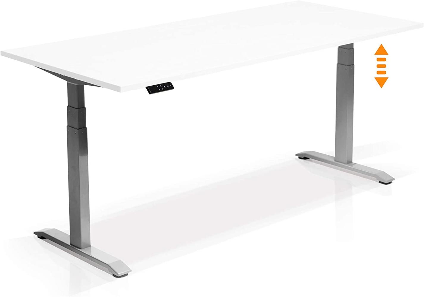 Möbel-Eins OFFICE ONE elektrisch höhenverstellbarer Schreibtisch / Stehtisch, Material Dekorspanplatte grau 180x80 cm weiß Bild 1