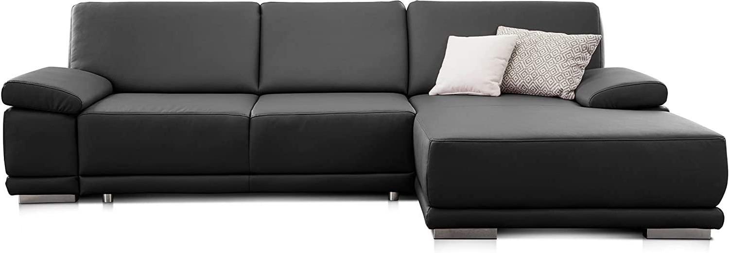CAVADORE Ecksofa Corianne in Lederoptik / Couch inkl. Armteilverstellung und Longchair in modernem Design / 282 x 80 x 162 / Kunstleder, schwarz Bild 1