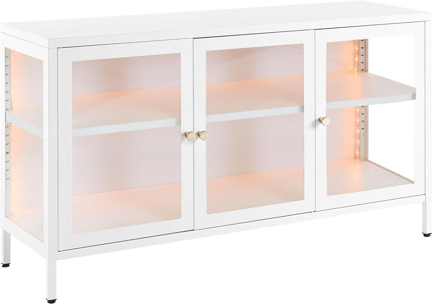 Sideboard Metall Glas weiß mit LED-Beleuchtung 3 Türen NEWPORT Bild 1