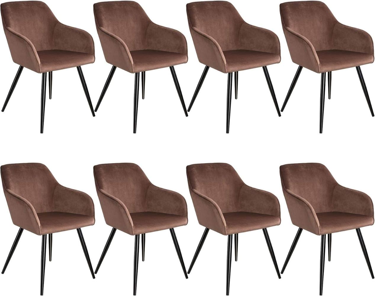 8er Set Stuhl Marilyn Samtoptik, schwarze Stuhlbeine - braun/schwarz Bild 1