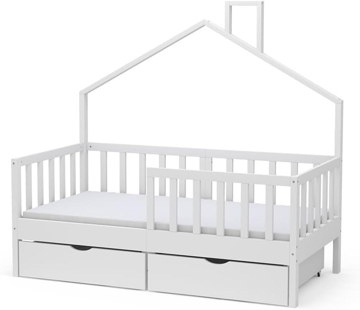 Livinity Hausbett Kinderbett Justus Weiß 70 x 140 cm mit Schublade & Matratze Bild 1