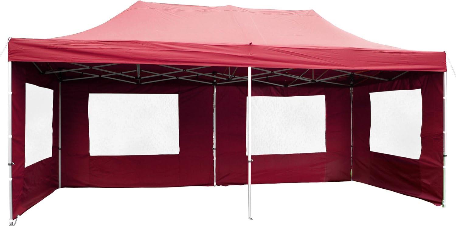 Nexos PROFI Faltpavillon Partyzelt Pavillon 3x6 m mit Seitenteilen - hochwertige Ausführung - wasserdichtes Dach mit PVC-coating - 270 g m² inklusive Tragetasche und Zubehör - Farbe: burgund Faltpavillon Bild 1