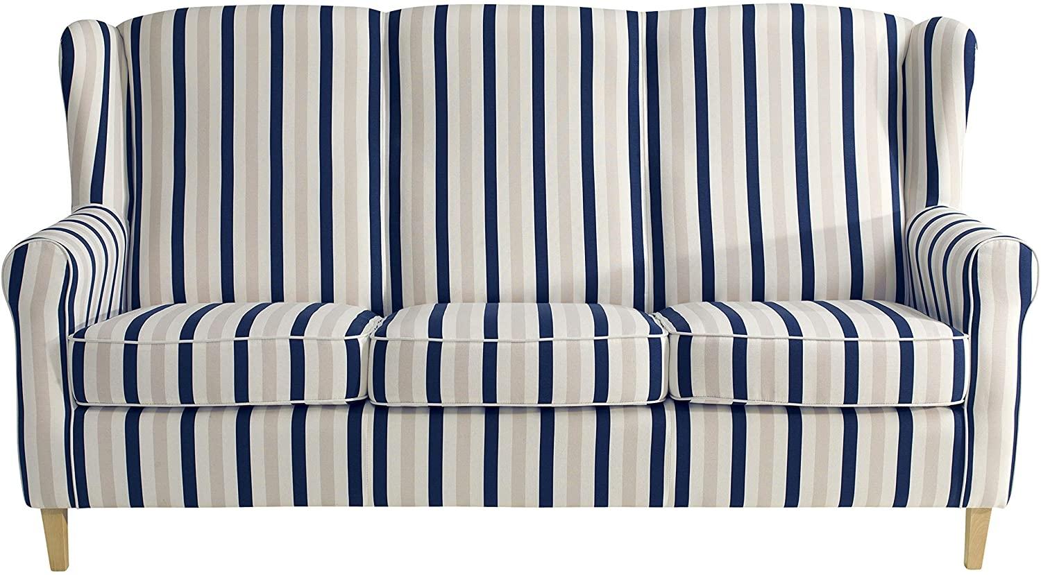 Lorris Sofa 3-SitzerFlachgewebe Blau Buche Natur Bild 1