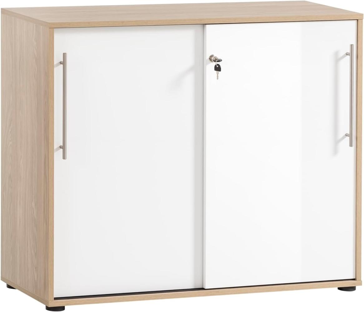 Schildmeyer Aktenschrank, Holzwerkstoff, Eiche hell Dekor/weiß Glanz, 100 x 41 x 83,6 cm Bild 1