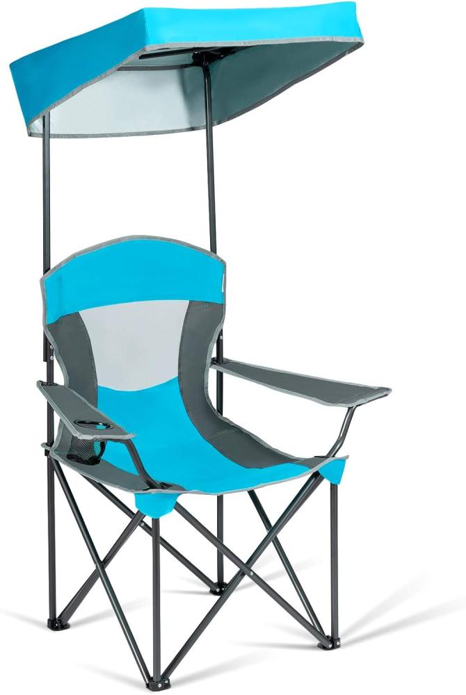 COSTWAY Campingstuhl mit Sonnendach, belastbar bis 150kg, Klappstuhl, für Strand, Garten, Terrasse, 90x72x150cm, Blau Bild 1