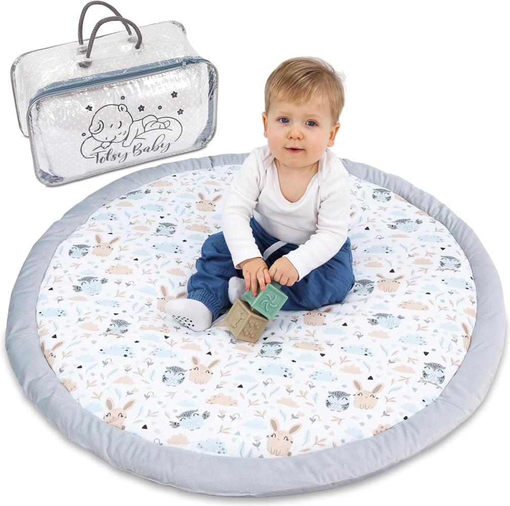Bodenkissen Kinder 100 cm - Kuschelecke Kinderzimmer Boden Matratze Rund Krabbeldecke für Baby Gepolstert Eulen Bild 1