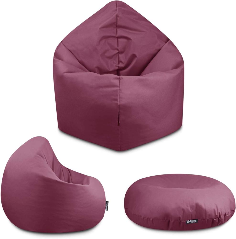 BuBiBag - 2in1 Sitzsack Bodenkissen - Outdoor Sitzsäcke Indoor Beanbag in 32 Farben und 3 Größen - Sitzkissen für Kinder und Erwachsene (125 cm Durchmesser, Weinrot) Bild 1