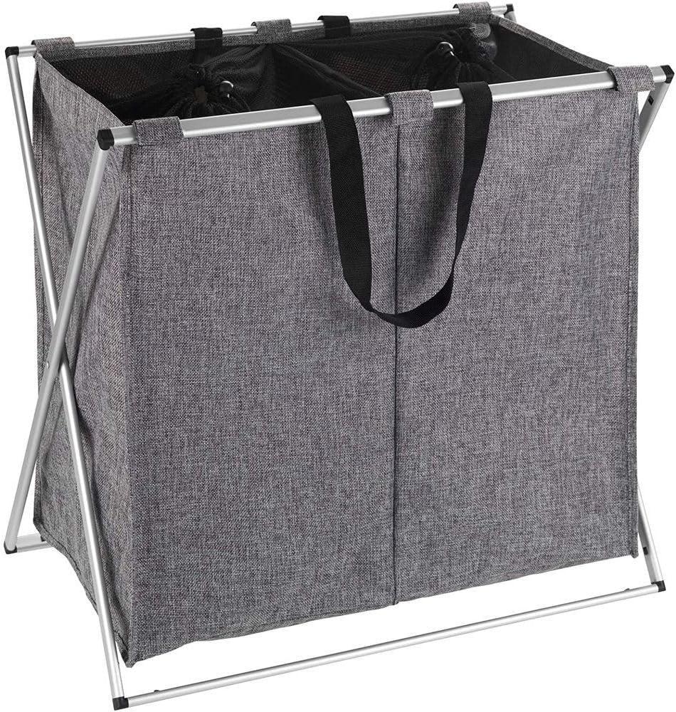 DUO Wäschekorb mit 2 Fächern, Faltbehälter mit Aluminiumrahmen - 2 x 60 l, 57 x 59 x 38 cm, WENKO - WENKO Bild 1