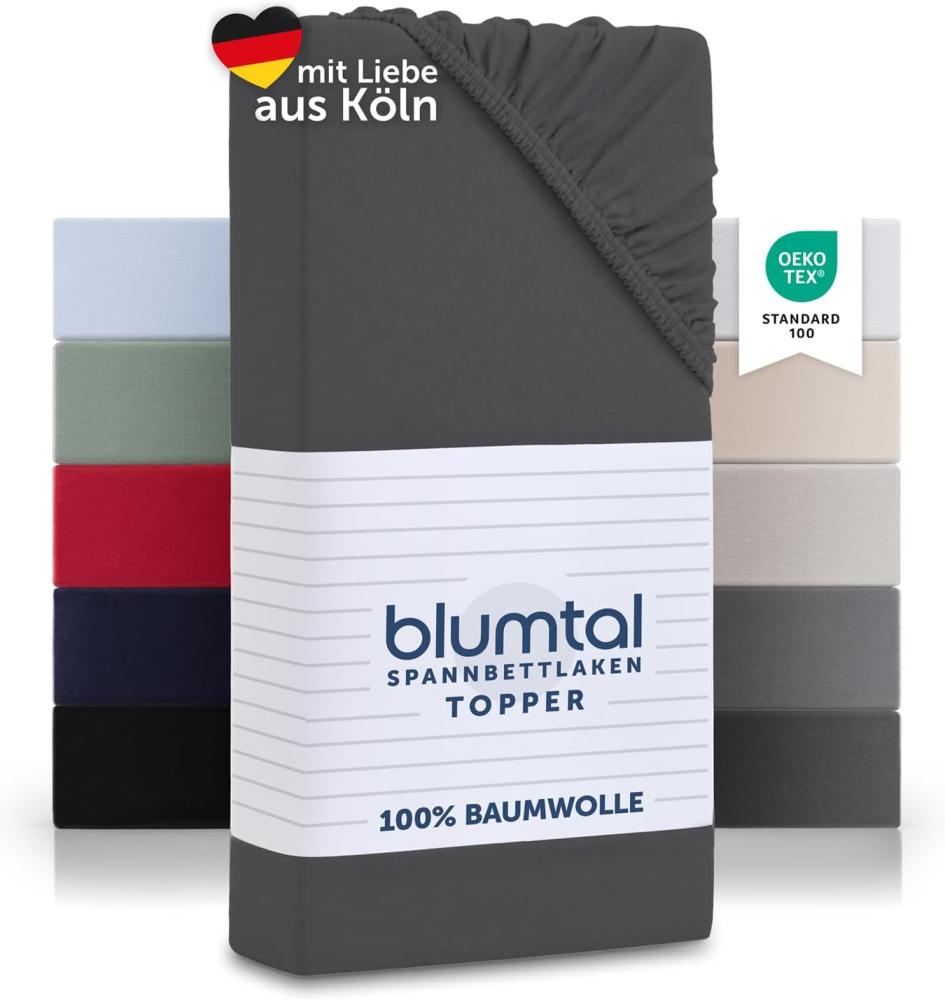 Blumtal® Basics Jersey Spannbettlaken 160x200cm -Oeko-TEX Zertifiziert, 100% Baumwolle Bettlaken, bis 7cm Topperhöhe, Anthrazit Bild 1