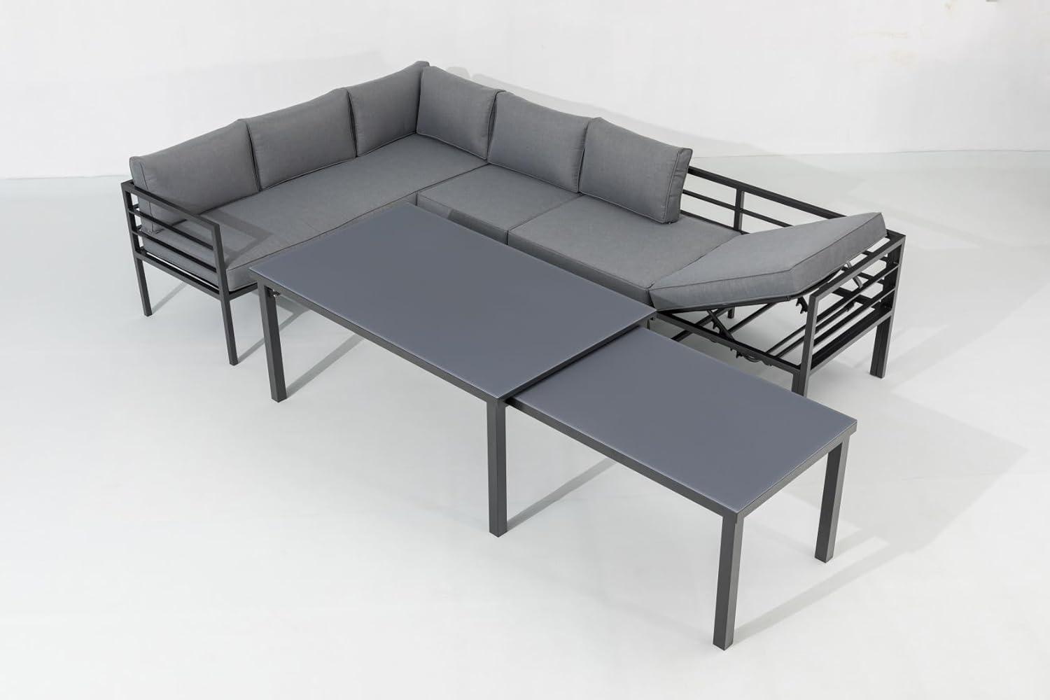 LARINO Ecklounge Gartenmöbel Sitzgruppe mit Ausziehtisch, Aluminium Anthrazit, 305 x 86 x 194 cm Bild 1