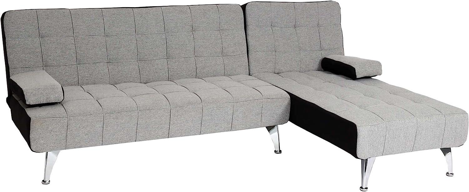 Schlafsofa HWC-K22, Couch Ecksofa Sofa, Liegefläche links/rechts Schlaffunktion 236cm ~ Stoff/Textil hellgrau, schwarz Bild 1