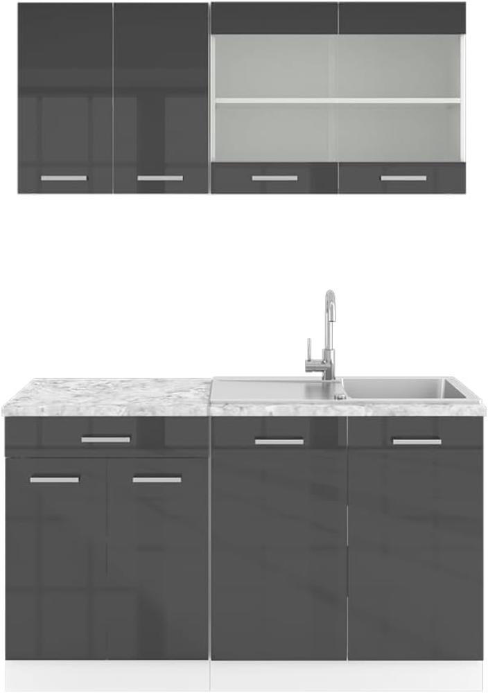Vicco Küchenzeile Küchenblock Einbauküche R-Line Single 140cm (Anthrazit Hochglanz/Weiß, Mit Arbeitsplatten) Bild 1