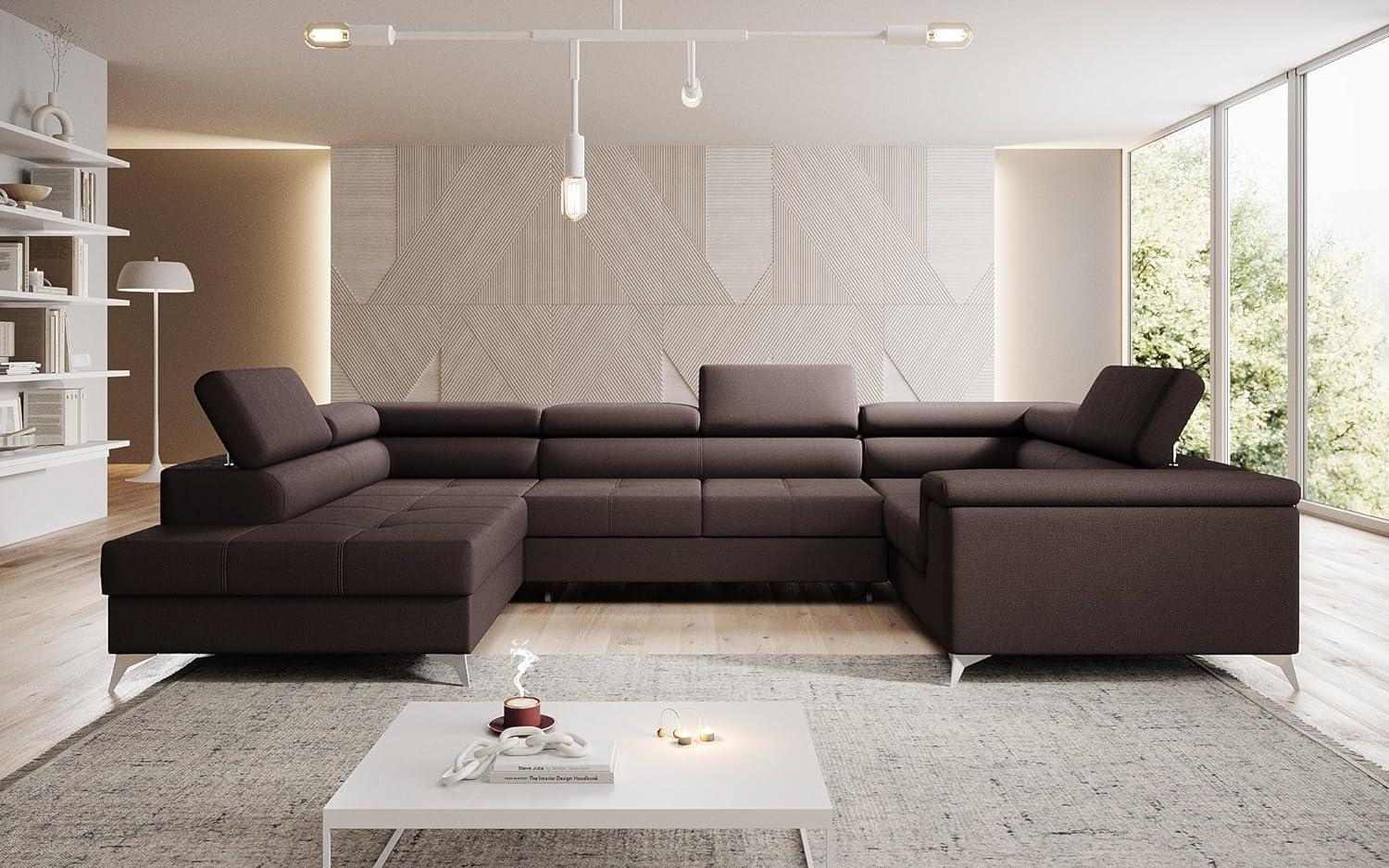 Designer Sofa Torino mit Schlaf- und Klappfunktion Stoff Dunkelbraun Links Bild 1