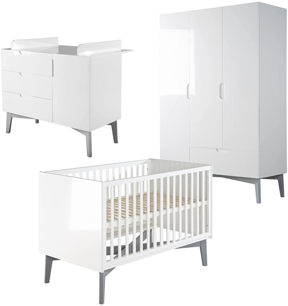 Roba 'Retro 2' 3-tlg. Babyzimmerset, weiß, aus Kombi-Kinderbett 70x140 cm, Wickelkommode und 3-trg. Kleiderschrank Bild 1