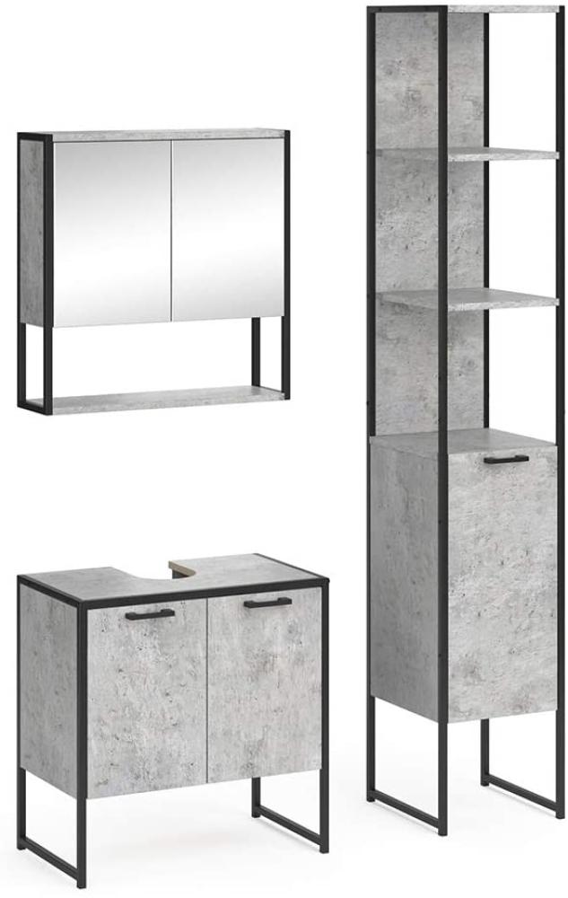 Vicco 'Fyrk' Loft Badmöbel-Set, Beton-Optik mit Spiegelschrank, Unterschrank & Hochschrank Bild 1