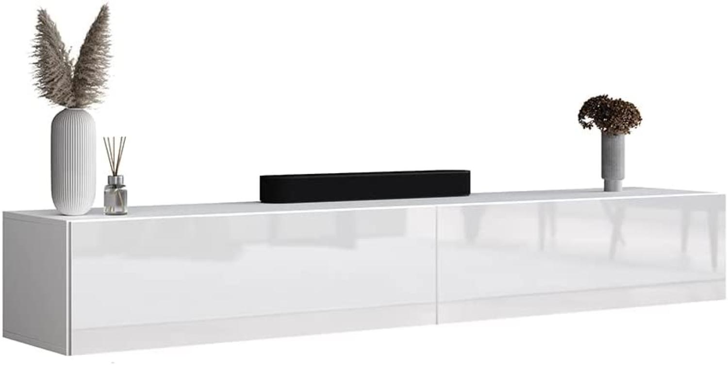 Planetmöbel TV Board 200 cm Weiß, TV Schrank mit 2 Klappen als Stauraum, Lowboard hängend oder stehend, Sideboard Wohnzimmer Bild 1