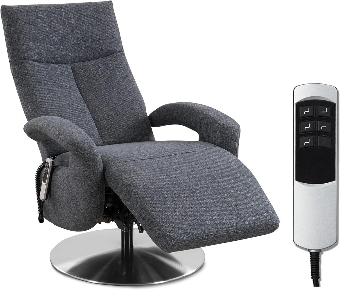 CAVADORE TV-Sessel Tirol / Fernsehsessel mit elektrisch verstellbarer Relaxfunktion / 2 E-Motoren / 74 x 112 x 82 / Strukturstoff: Blau Bild 1