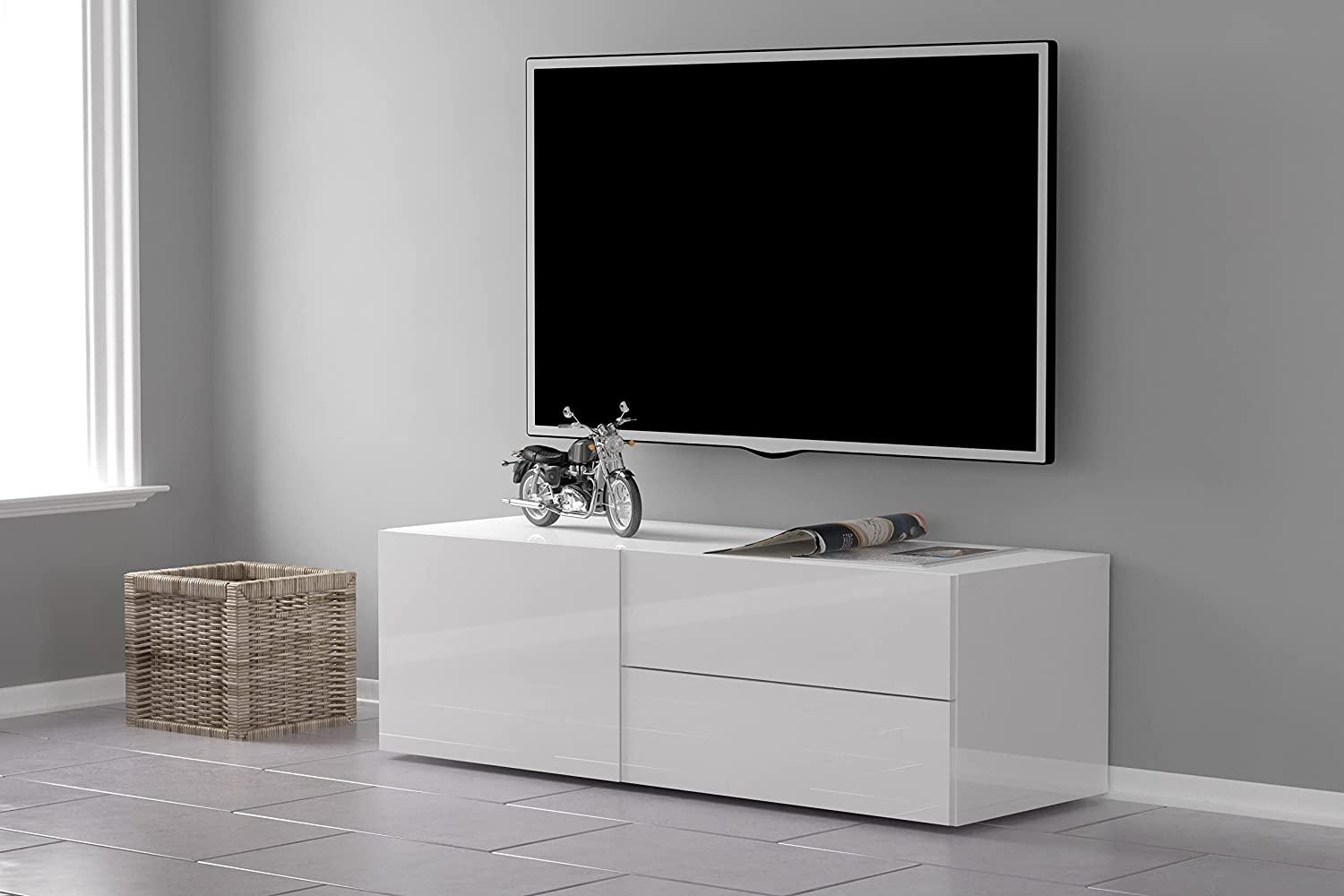 TV-Board >Mercogliano< in Weiß Hochglanz - 110x35. 2x40cm (BxHxT) Bild 1