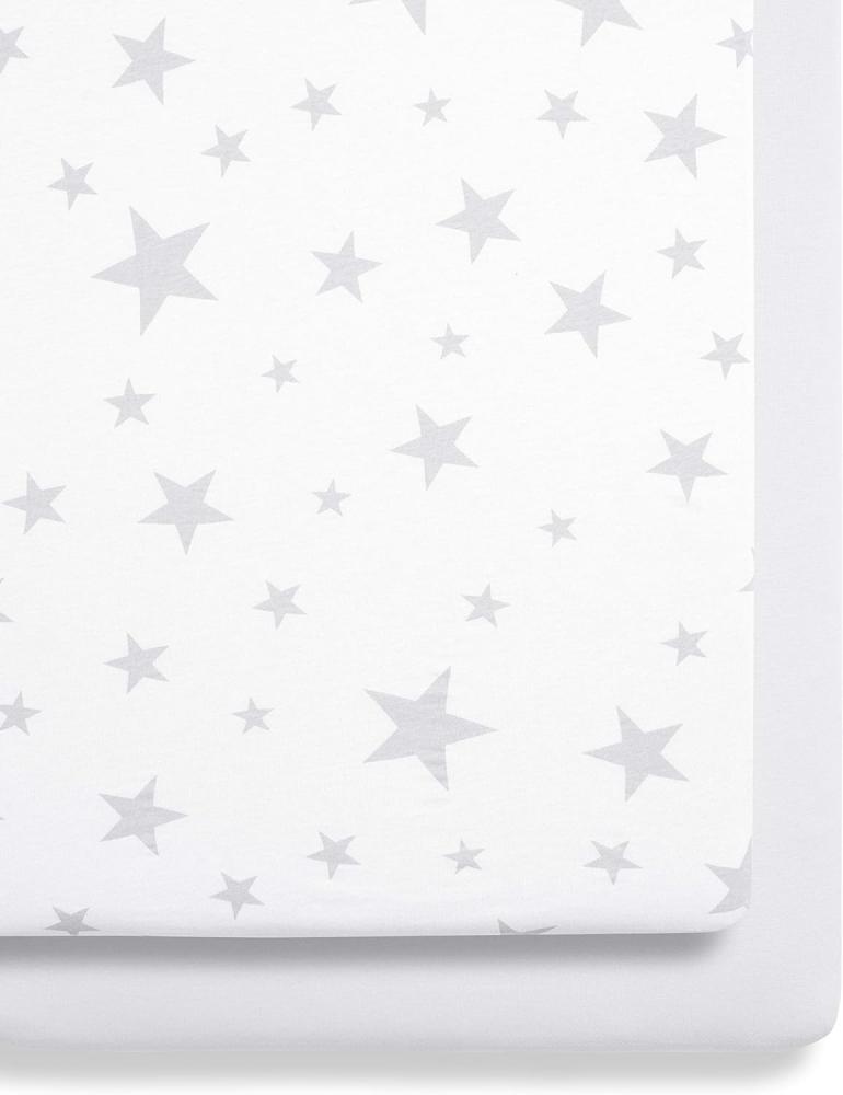 Snüz Spannbettlaken Baby\"Stars\" (2-er Pack) 44 x 80 cm aus Jersey-Baumwolle mit Stern-Design, Passend für SnüzPod-Kinderbetten, Atmungsaktive Jersey-Baumwolle, passend für SnüzPod Kinderbetten Bild 1