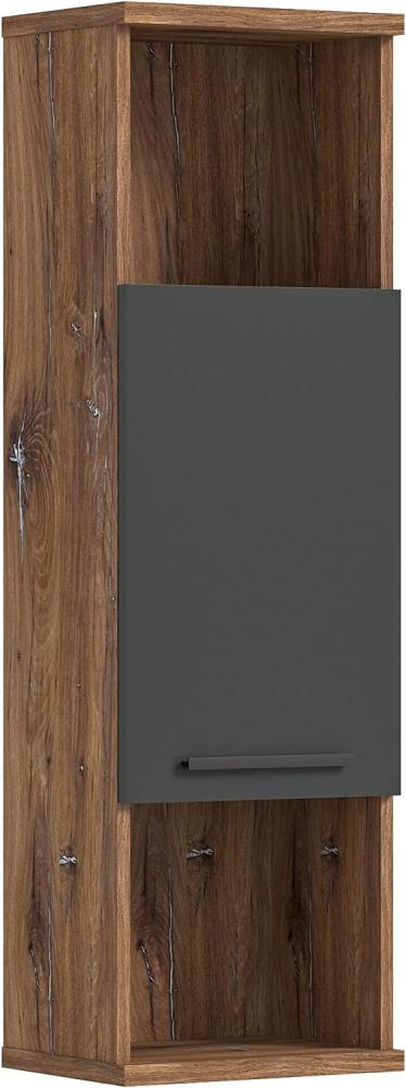 Badezimmer Hochschrank Ramon in grau matt und Eiche 35 x 112 cm Bild 1