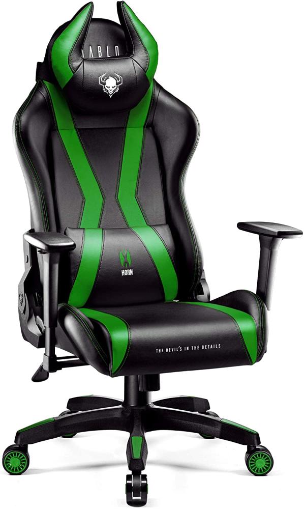 Diablo X-Horn 2. 0 Gaming Stuhl Bürostuhl Gamer Chair Schreibtischstuhl 3D Armlehnen Ergonomisches Design Nacken/- Lendenkissen Kunstleder Wippfunktion Grün Normal (L) Bild 1