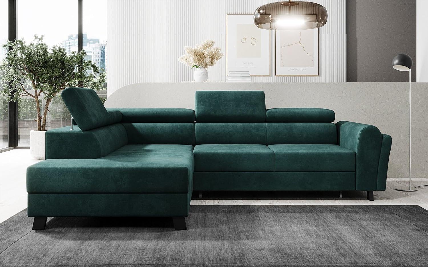 Designer Sofa Kira mit Schlaf- und Klappfunktion Samt Grün Links Bild 1