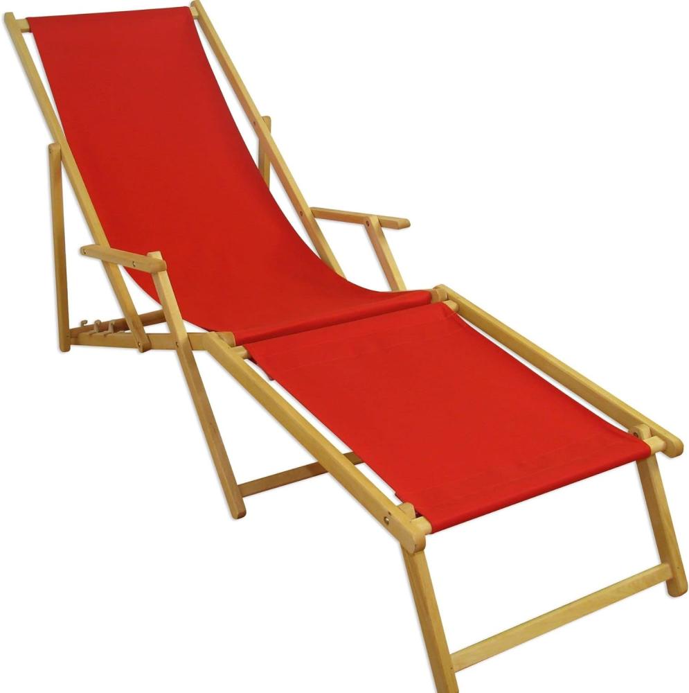 Gartenliege Liegestuhl rot Fußteil Deckchair Buche Sonnenliege Strandliege klappbar 10-308 N F Bild 1