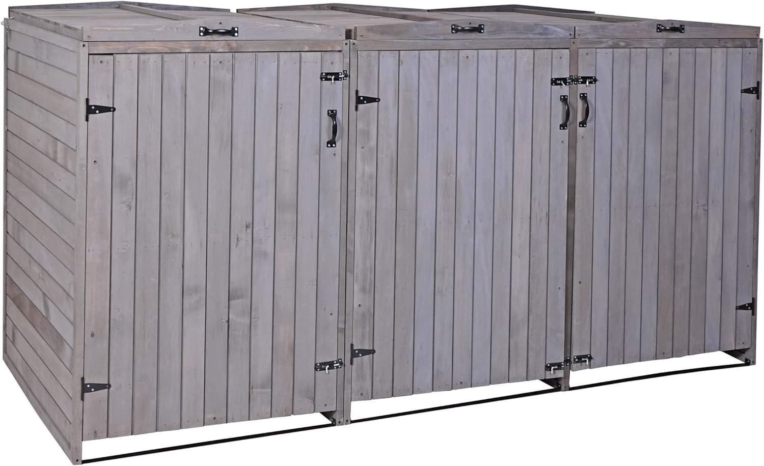 XL 3er-/6er-Mülltonnenverkleidung HWC-H74, Mülltonnenbox, erweiterbar 126x238x98cm Holz MVG ~ anthrazit-grau Bild 1