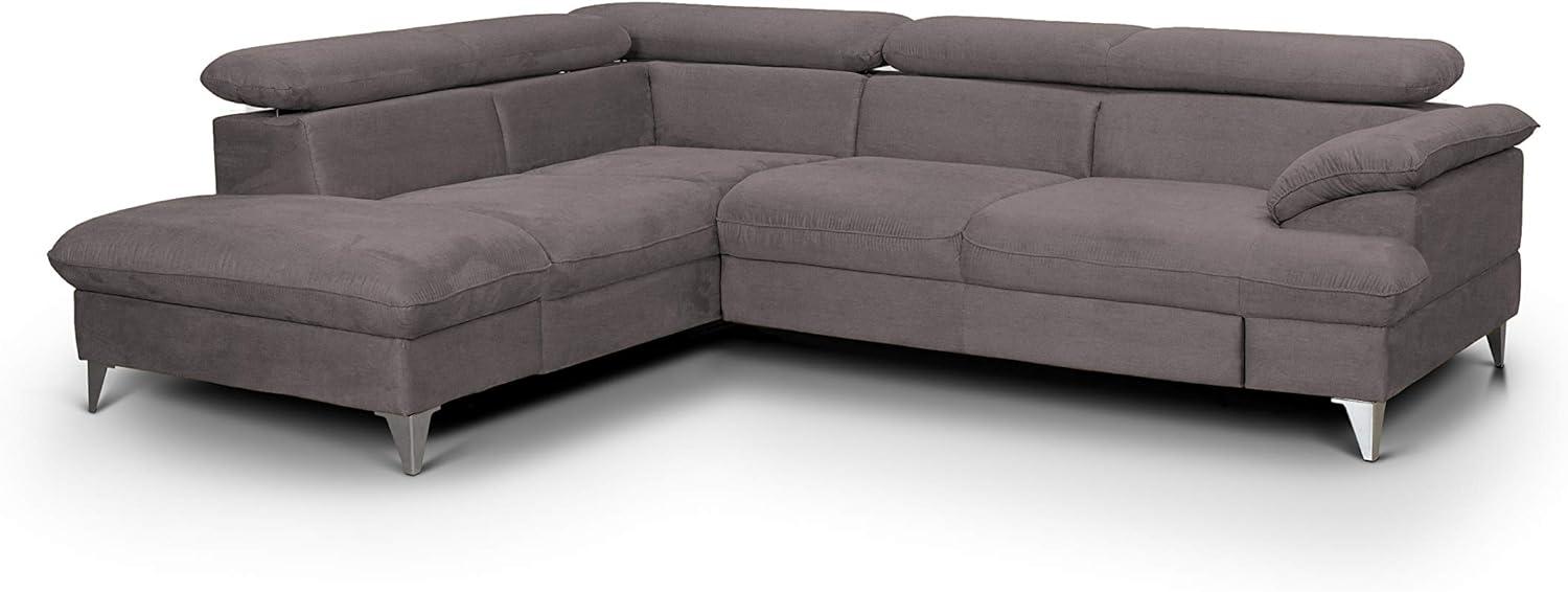 Mivano Ecksofa David / Moderne Couch in L-Form mit verstellbaren Kopfstützen und Ottomane / 256 x 71 x 208 / Mikrofaser-Bezug, Hellbraun Bild 1