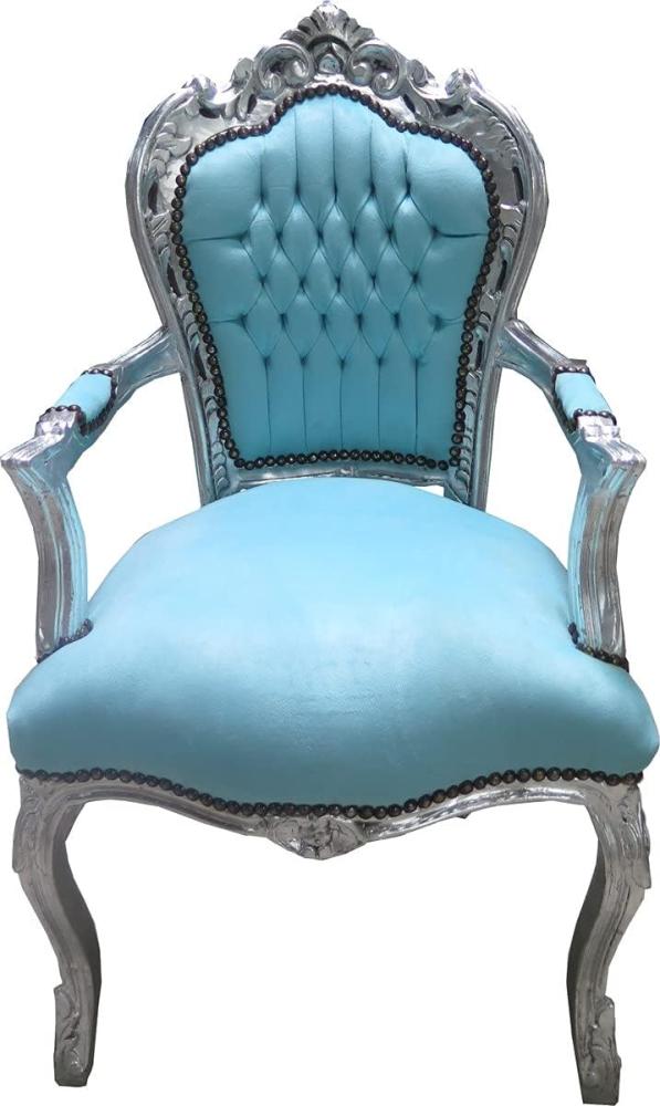 Casa Padrino Barock Esszimmer Stuhl mit Armlehnen Türkis/Silber - Möbel Antik Stil Bild 1